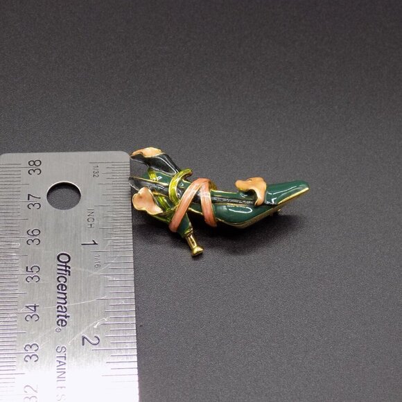 Vintage KJL Kenneth Jay Lane Shoe Heel Brooch Calla Lilly Green Enamel Pink - Picture 7 of 7